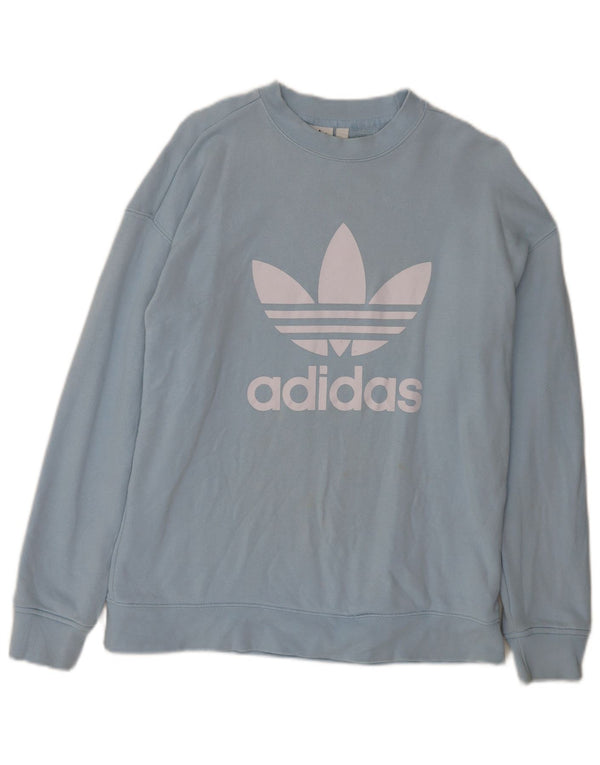 Adidas feminino gráfico oversized moletom jumper reino unido 8 pequeno azul algodão
