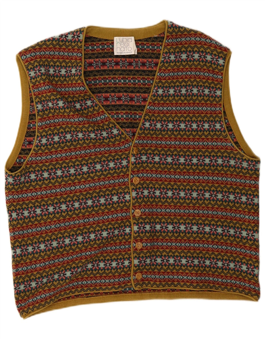 Suéter cardigã masculino vintage sem mangas médio multicolorido Fair Isle