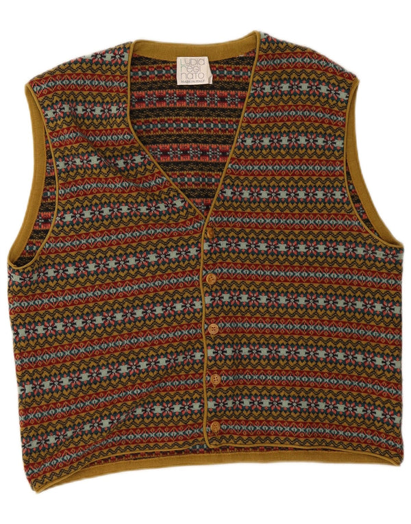 Suéter cardigã masculino vintage sem mangas médio multicolorido Fair Isle