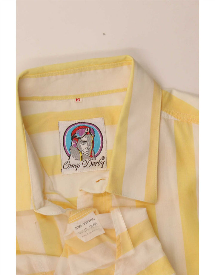Camisa masculina vintage de manga curta algodão listrado amarelo médio