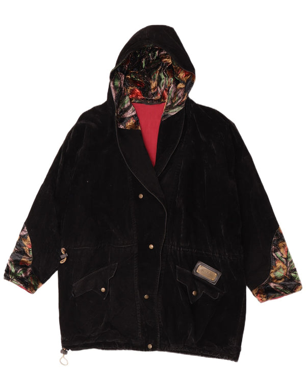 Jaqueta Parka com capuz grande vintage feminina Reino Unido 14 grande preto floral