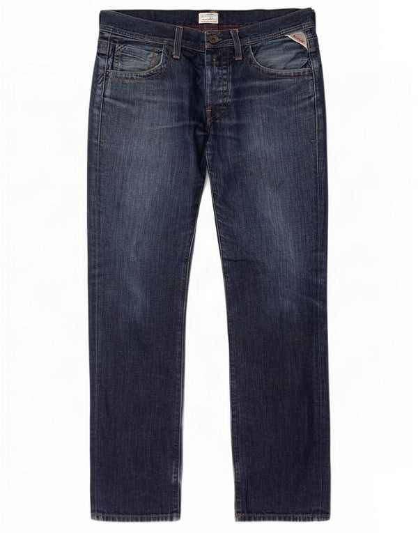 Replay Calça jeans reta masculina W32 L30 azul marinho