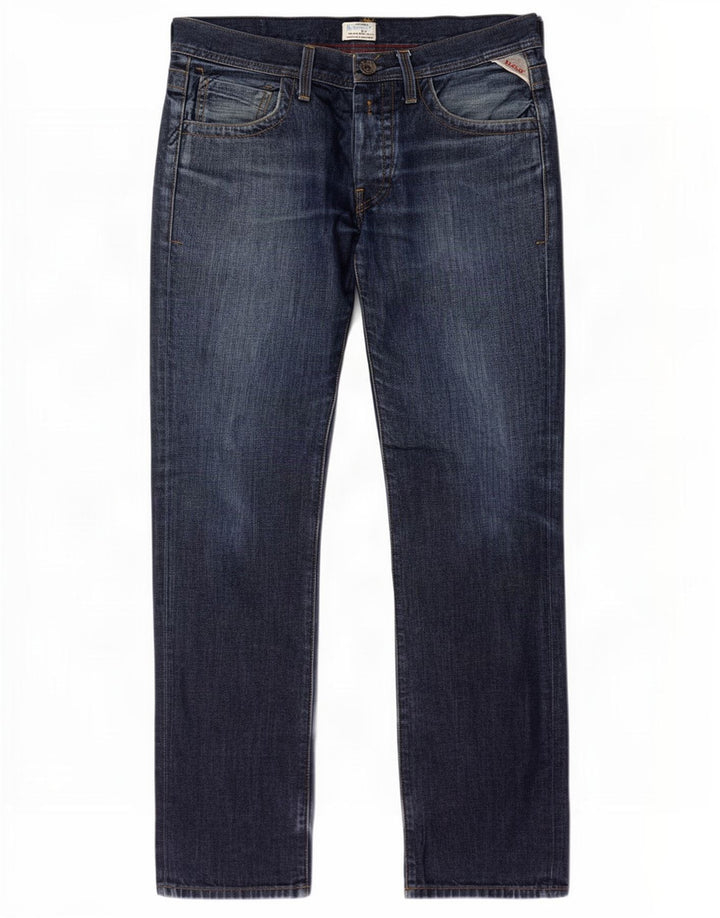 Replay Calça jeans reta masculina W32 L30 azul marinho