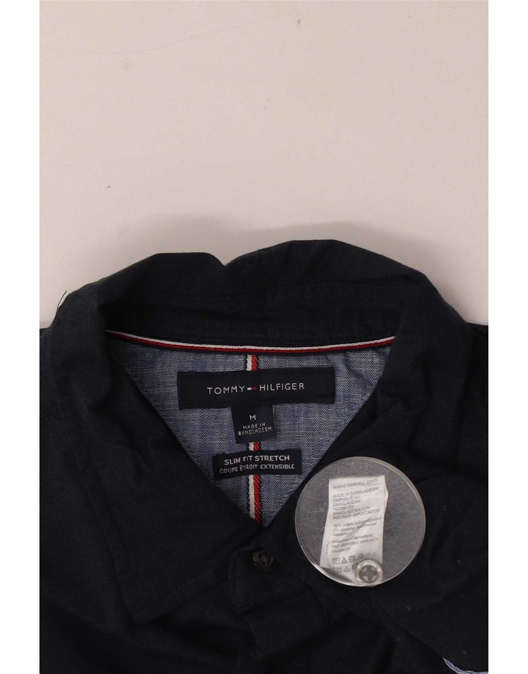 Camisa masculina Tommy Hilfiger Slim Fit médio algodão manchado azul marinho