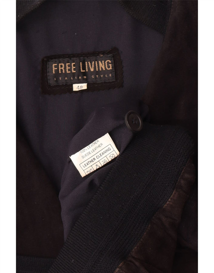 Jaqueta bomber masculina vintage de camurça IT 48 couro preto médio