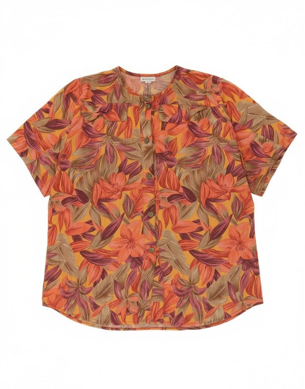 Blusa feminina vintage manga curta UK 18 XL floral multicolorida