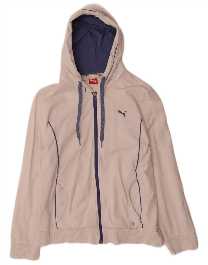 Suéter Puma feminino com capuz e zíper UK 12 médio branco
