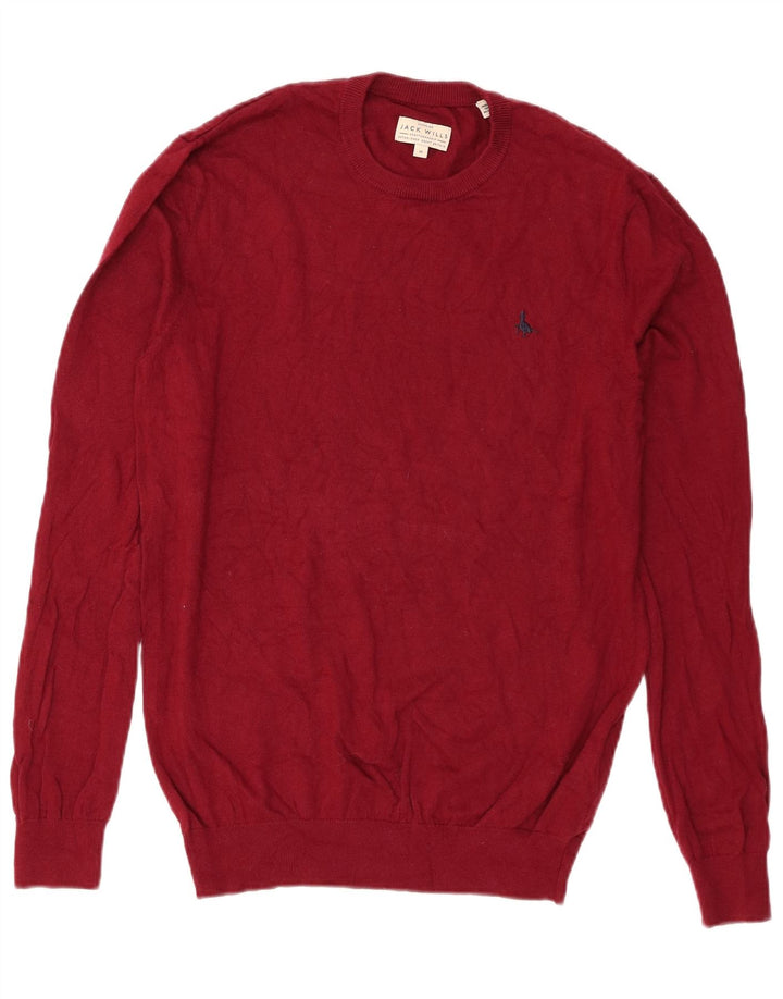 Jack Wills Suéter masculino de ajuste regular com gola redonda, algodão vermelho médio