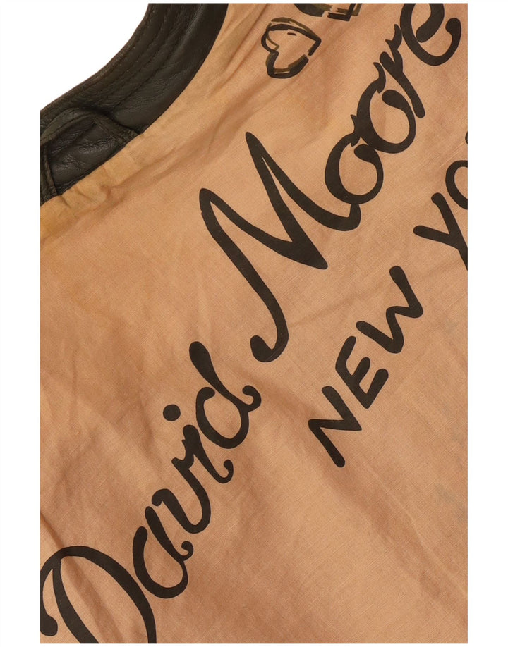 Jaqueta feminina Crop Biker DAVID MOORE Reino Unido 16 grande couro verde colorblock