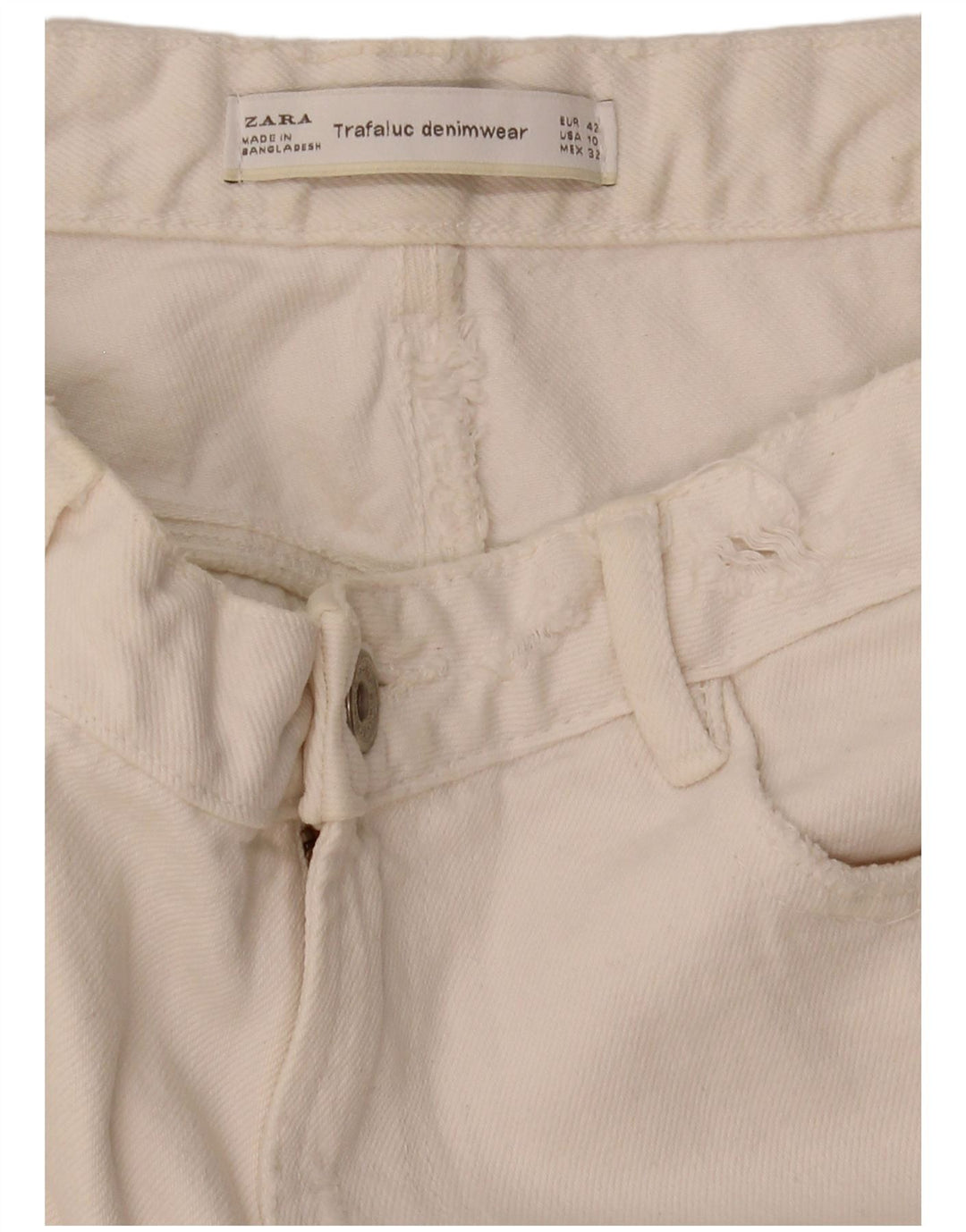 Zara Jeans feminino angustiado cônico UE 42 grande W32 L26 branco