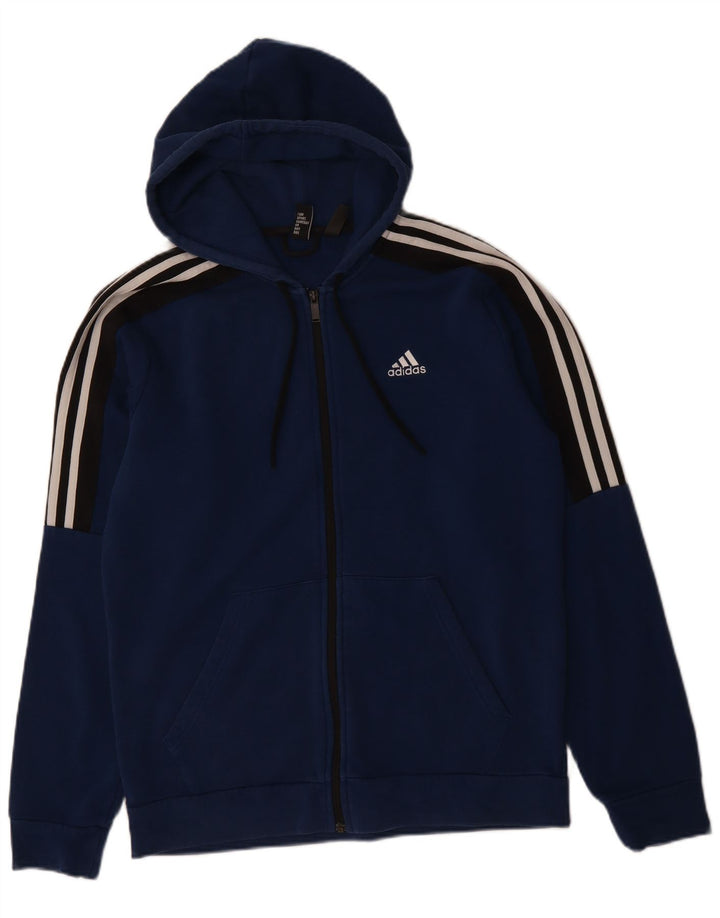 ADIDAS Mens Zip Hoodie Suéter Médio Algodão Azul