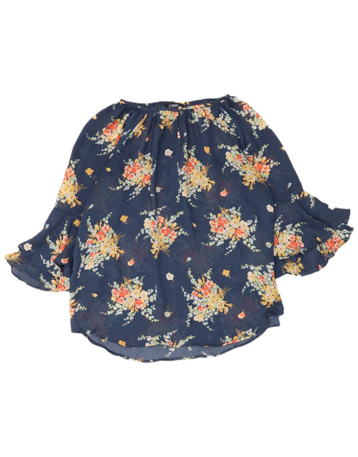Blusa feminina de manga 3/4 Chaps UK 12 poliéster floral azul médio