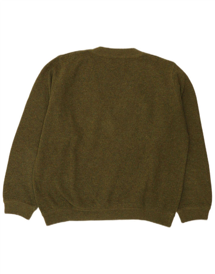 Suéter masculino Sisley com decote em V de lã virgem verde médio