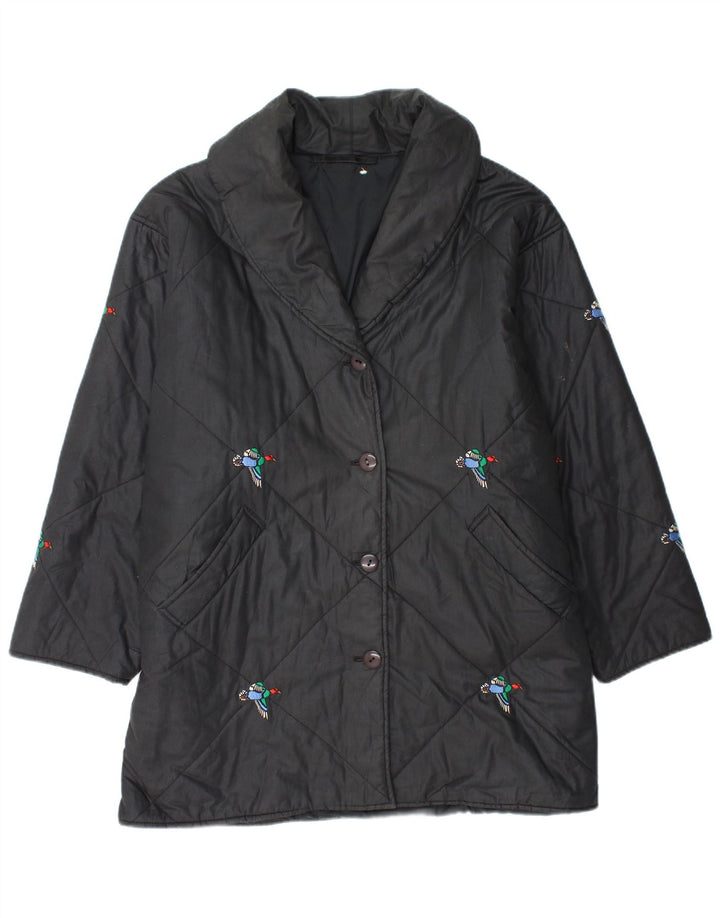 Casaco corta-vento feminino vintage folgado Reino Unido 20 2XL preto com estampa animal