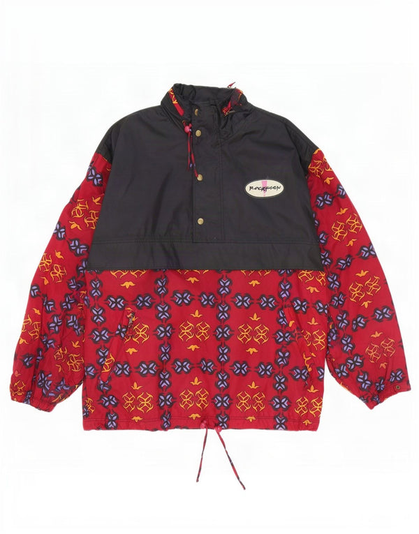 Jaqueta de chuva masculina vintage solta com capuz Anorak Reino Unido 38 vermelho médio geométrico