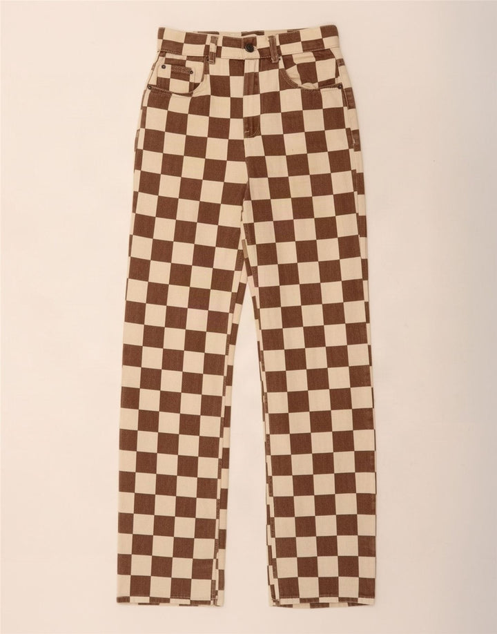 Jeans retos femininos Pull & Bear EU 34 XS W24 L31 marrom geométrico