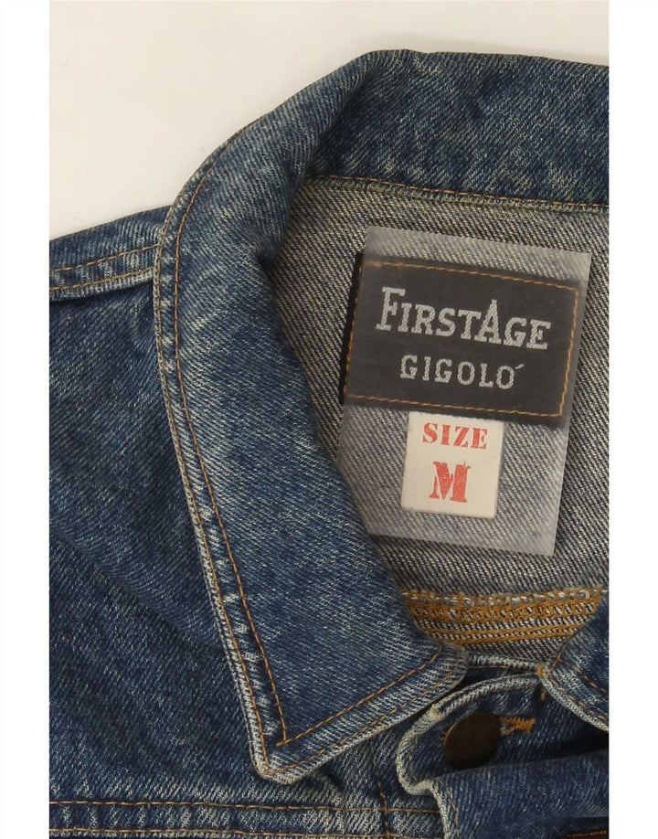 Jaqueta jeans feminina vintage Reino Unido 14 algodão azul médio