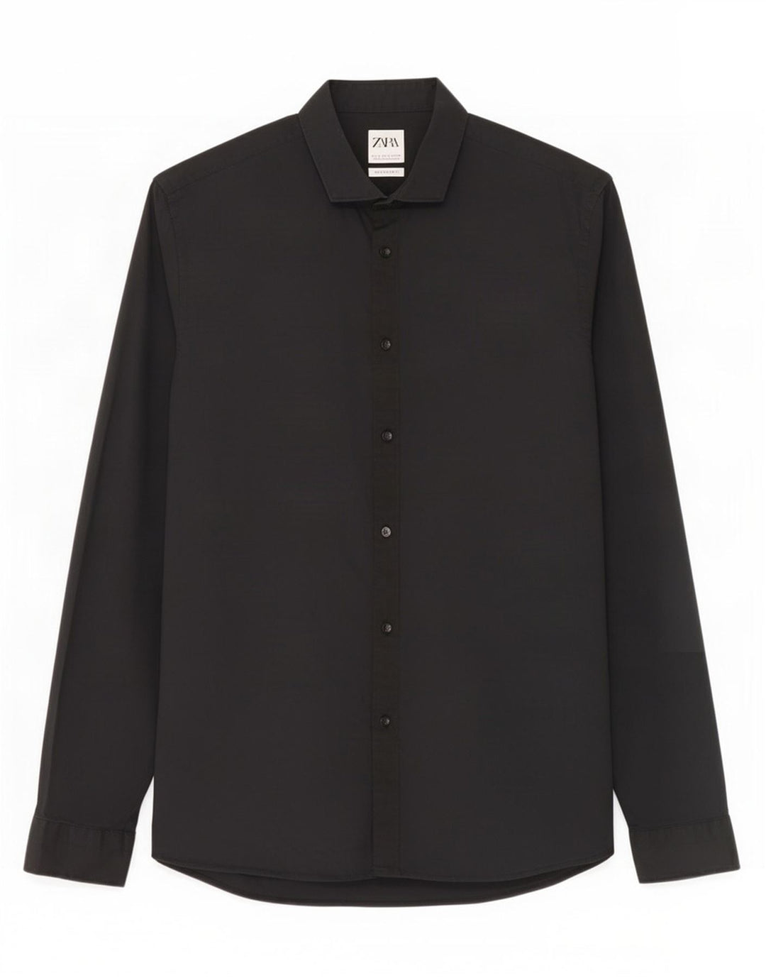 Camisa masculina Zara Super Slim Fit grande algodão preto