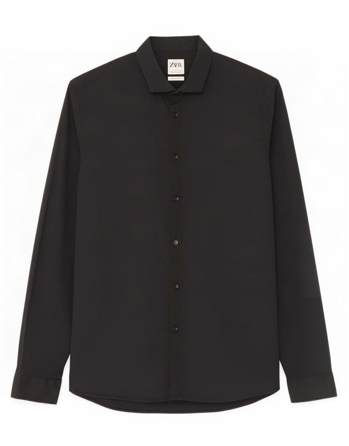 Camisa masculina Zara Super Slim Fit grande algodão preto