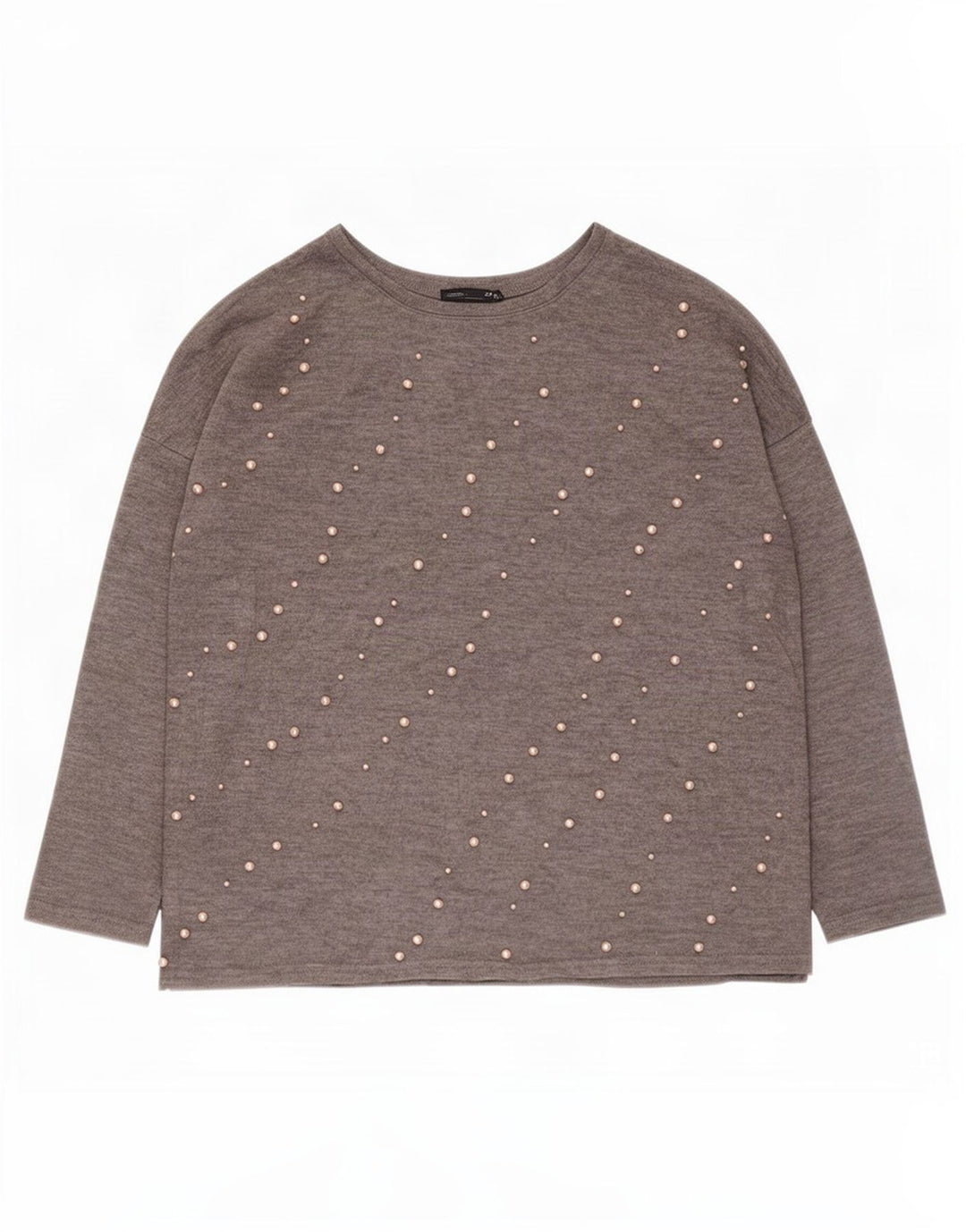 Zara Top feminino oversized manga comprida Reino Unido 14 cinza médio