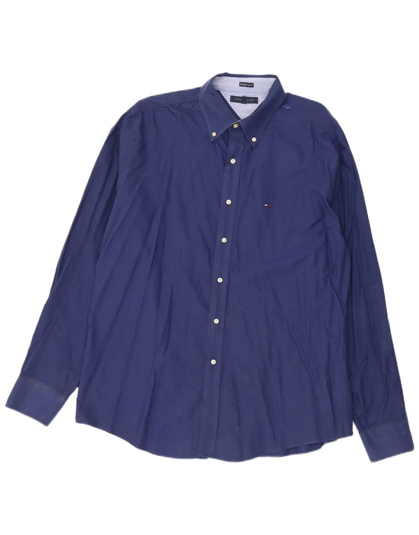 Camisa masculina Tommy Hilfiger Slim Fit tamanho 17 1/2 XL azul marinho algodão