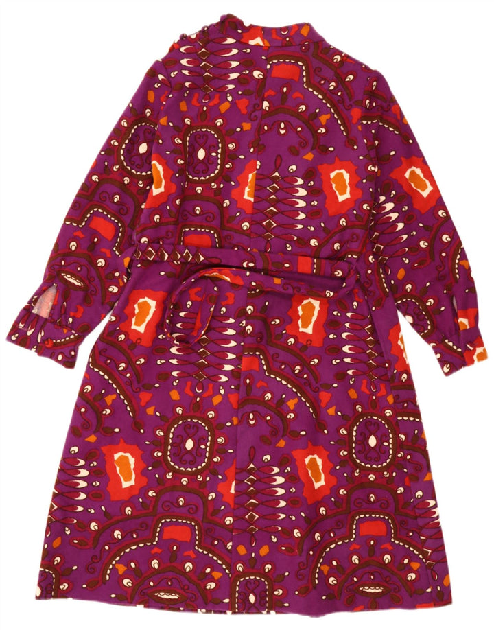 Vestido feminino vintage com padrão abstrato linha A Reino Unido 12 roxo médio
