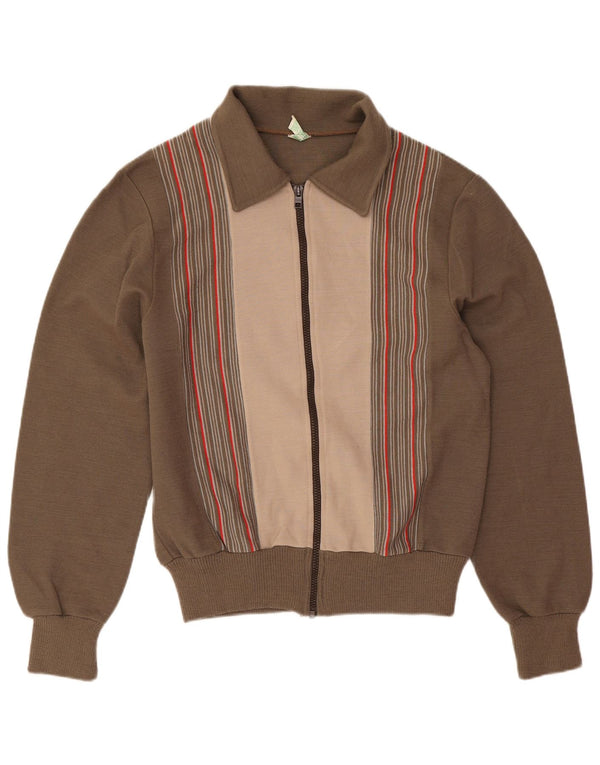 Suéter cardigã masculino vintage IT 46 pequeno marrom colorblock acrílico