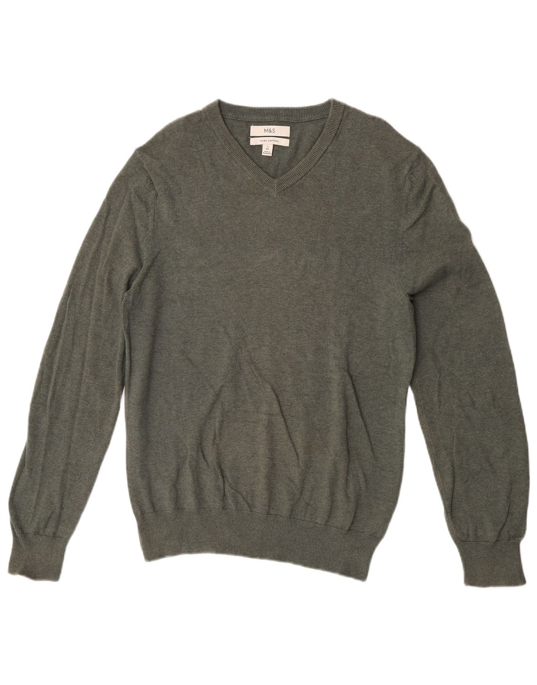 Suéter masculino Marks & Spencer com decote em V, pequeno algodão cáqui