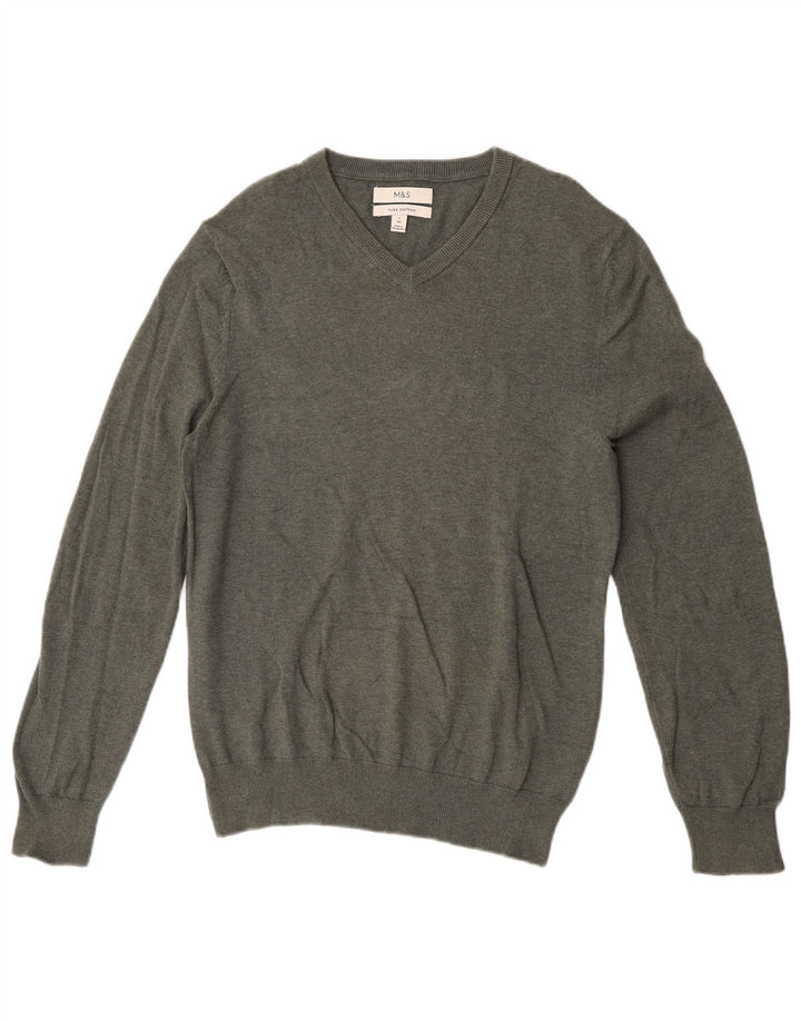Suéter masculino Marks & Spencer com decote em V, pequeno algodão cáqui