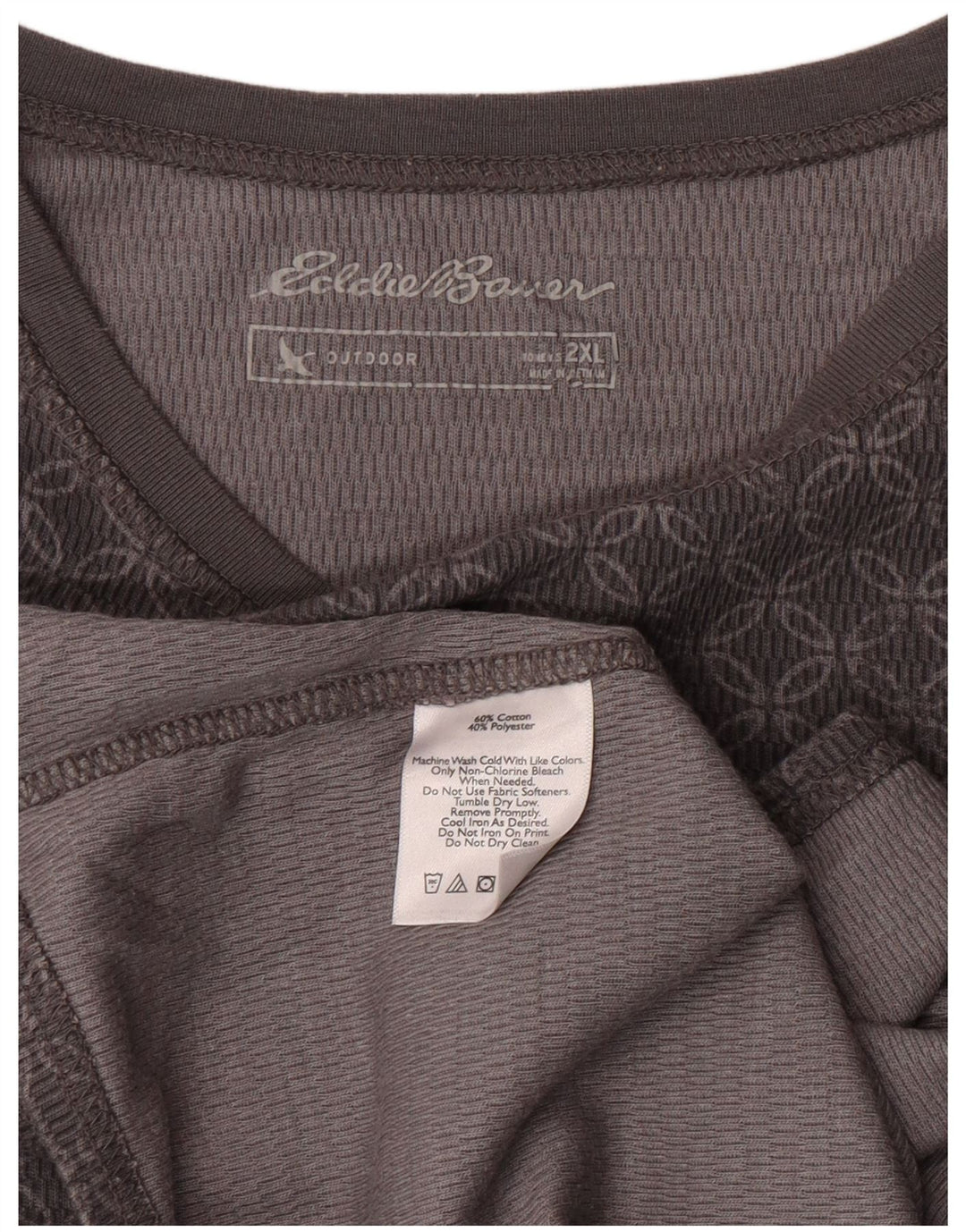 Top feminino Eddie Bauer manga comprida UK 20 2XL algodão geométrico cinza