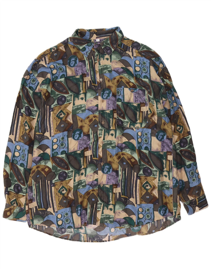 Novo Rápido masculino padrão abstrato camisa tamanho 41/42 grande seda multicolorida