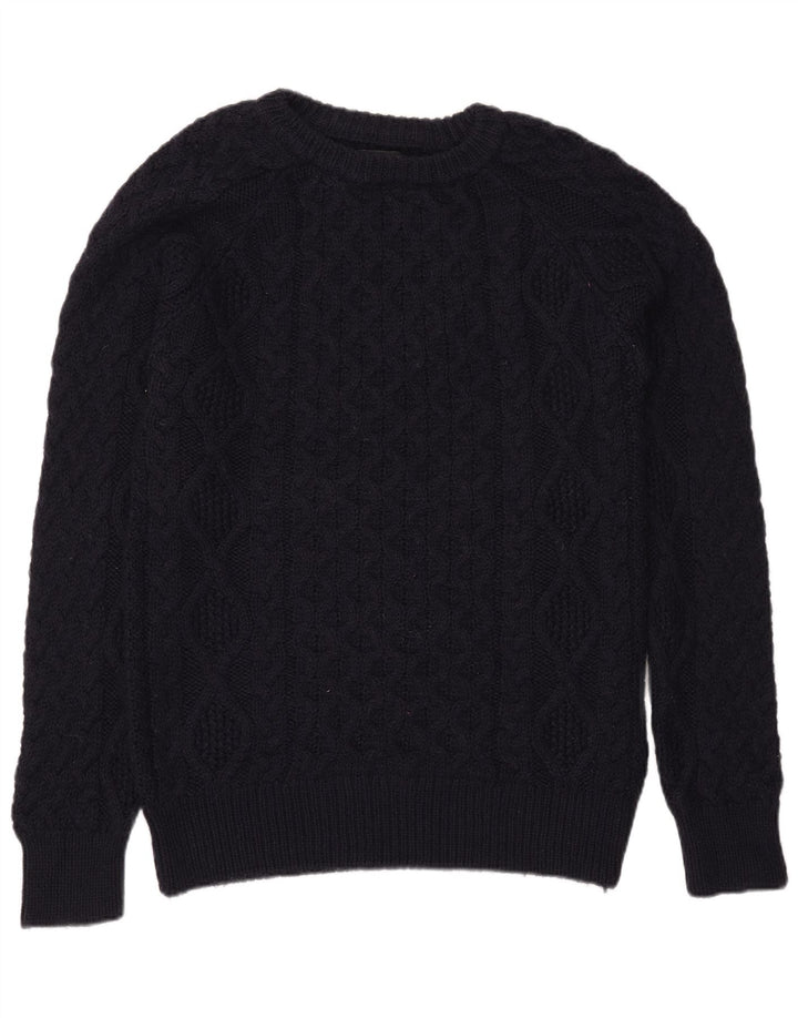 Suéter masculino Zara com gola canoa grande de lã azul marinho