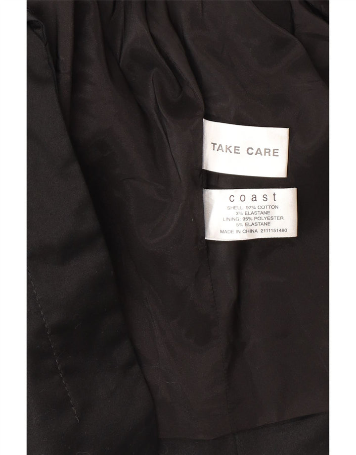 Jaqueta blazer feminina Coast manga 3/4 aberta Reino Unido 16 grande algodão preto
