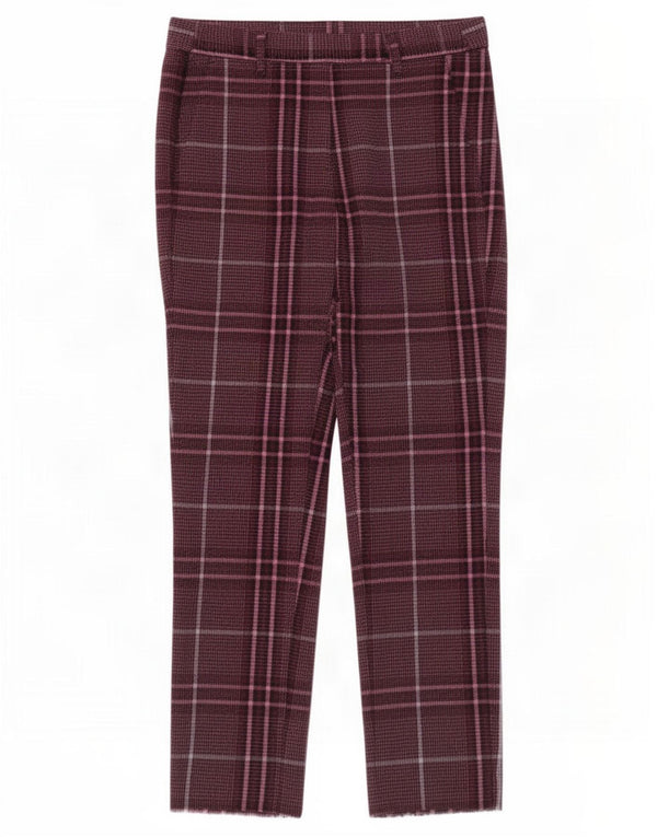 Calça feminina Marks & Spencer UK 10 pequena W28 L28 xadrez borgonha