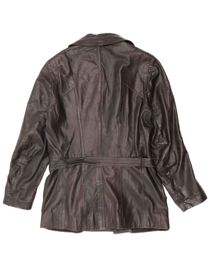 Jaqueta de couro vintage masculina com peito duplo UK 34 XS preta retrô