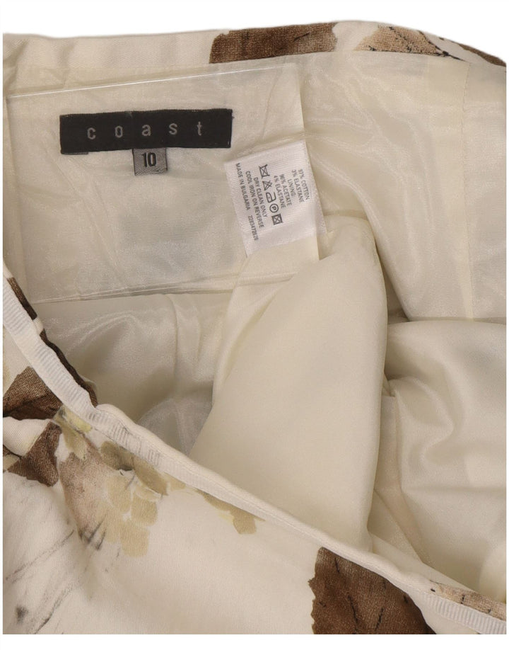 COAST Saia feminina evasê UK 10 pequena W28 algodão floral branco