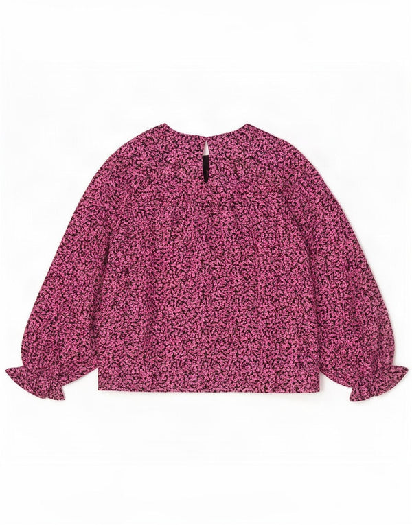 Blusa Feminina Selecionada Manga Longa Top UK 18 XL Rosa Floral Poliéster