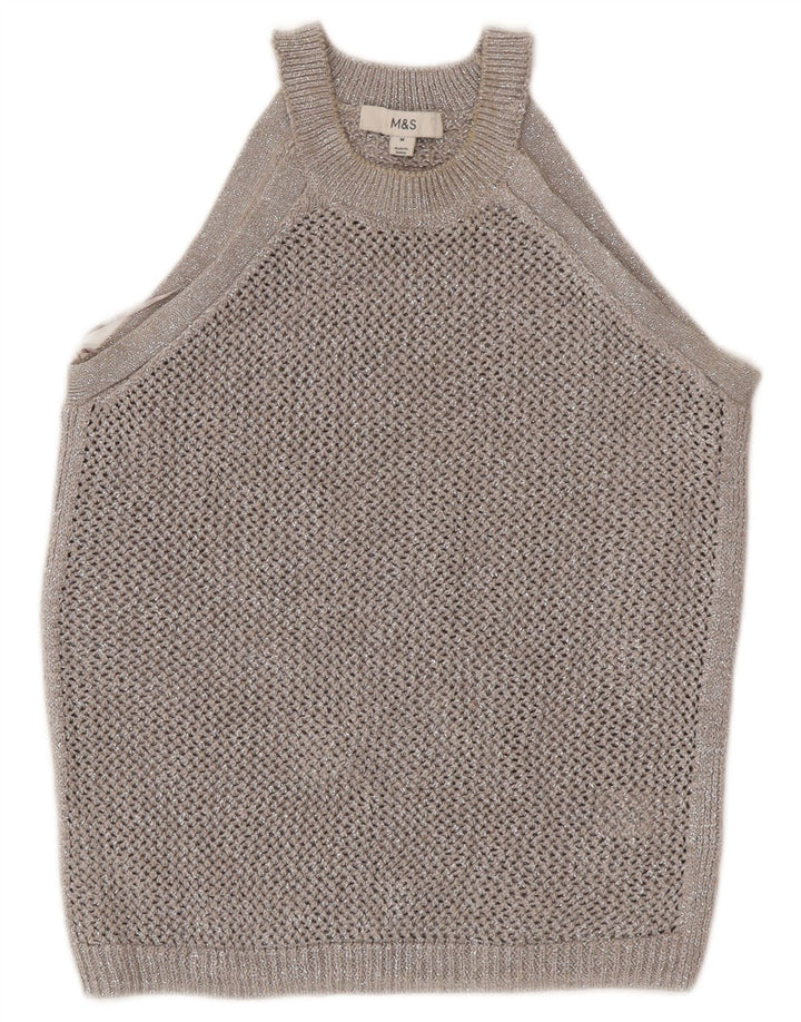 Top feminino de crochê Marks & Spencer Reino Unido 12 algodão manchado cinza médio