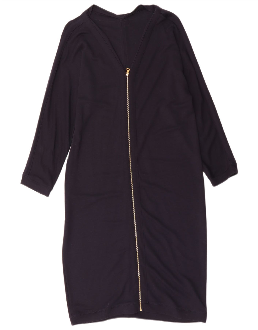 Vestido básico feminino Jaeger de manga comprida Reino Unido 16 grande viscose azul marinho