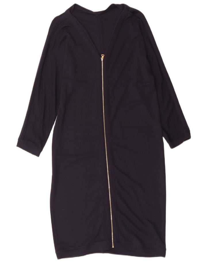 Vestido básico feminino Jaeger de manga comprida Reino Unido 16 grande viscose azul marinho