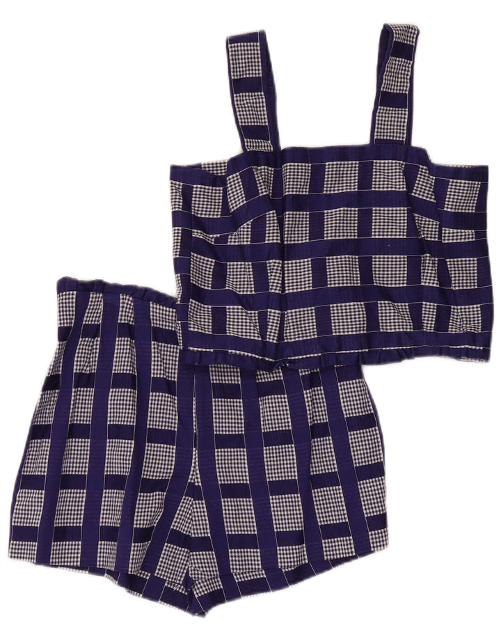Conjunto vintage feminino de 2 peças UK 2 2XS xadrez azul