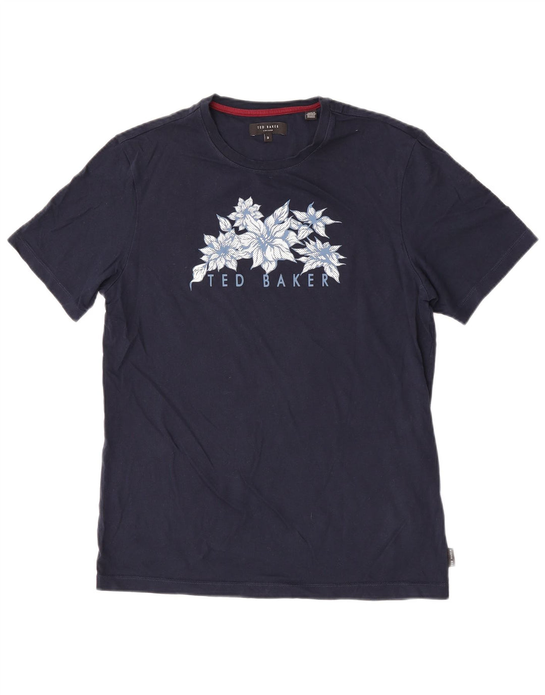 Camiseta gráfica masculina Ted Baker tamanho superior 3 algodão floral azul marinho médio