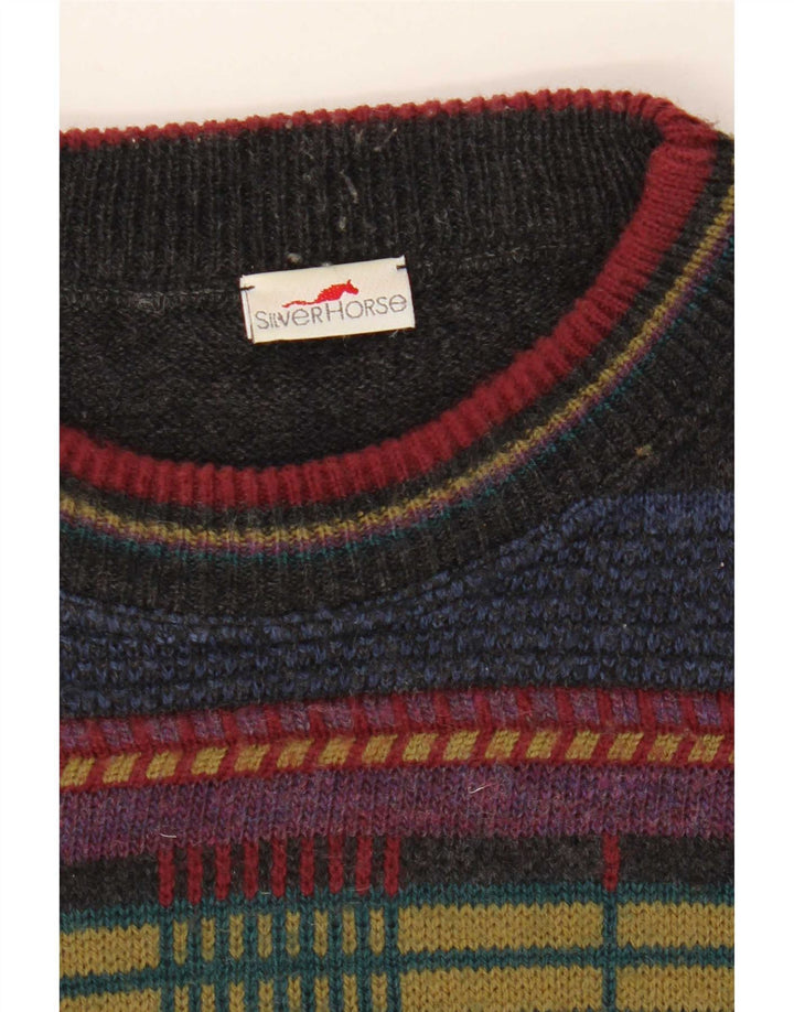 Suéter masculino vintage com gola redonda XL listrado multicolorido