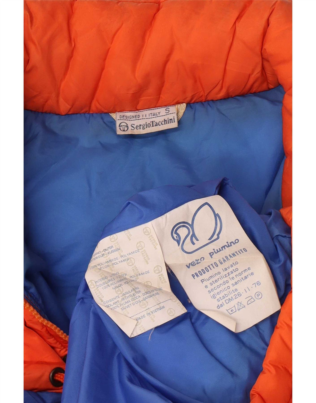 Jaqueta masculina acolchoada com capuz Sergio Tacchini UK 36 poliamida laranja pequena
