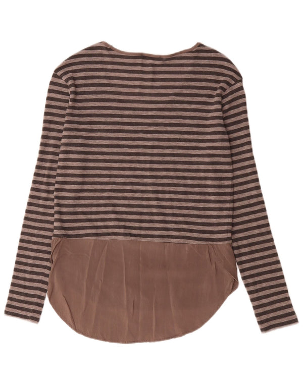 Top feminino Zara de manga comprida UK 10 listrado marrom pequeno