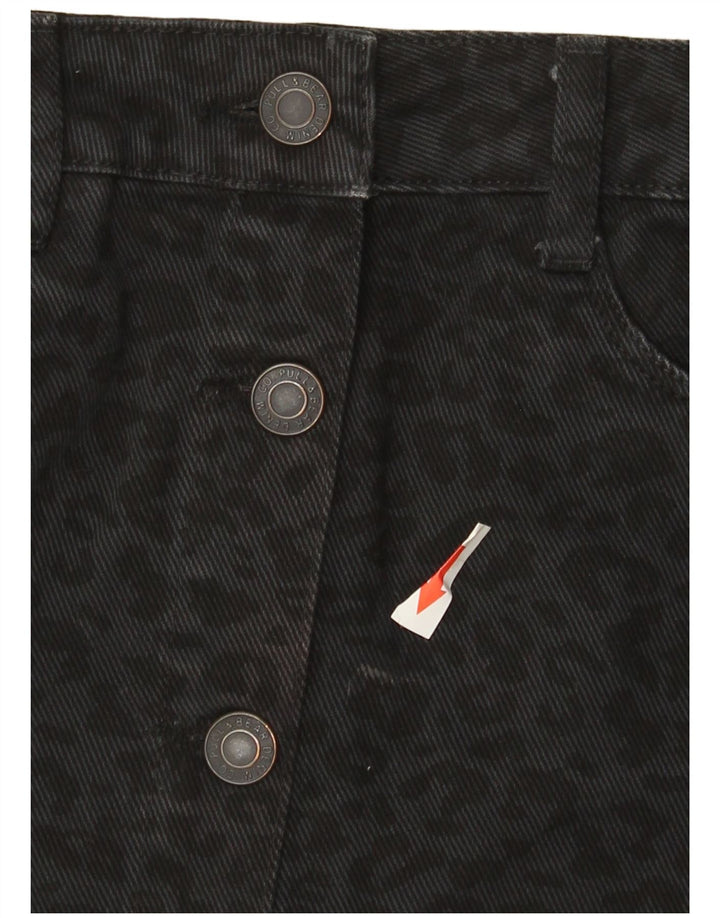 Saia jeans feminina Pull & Bear pequena W26 preta com estampa animal de algodão