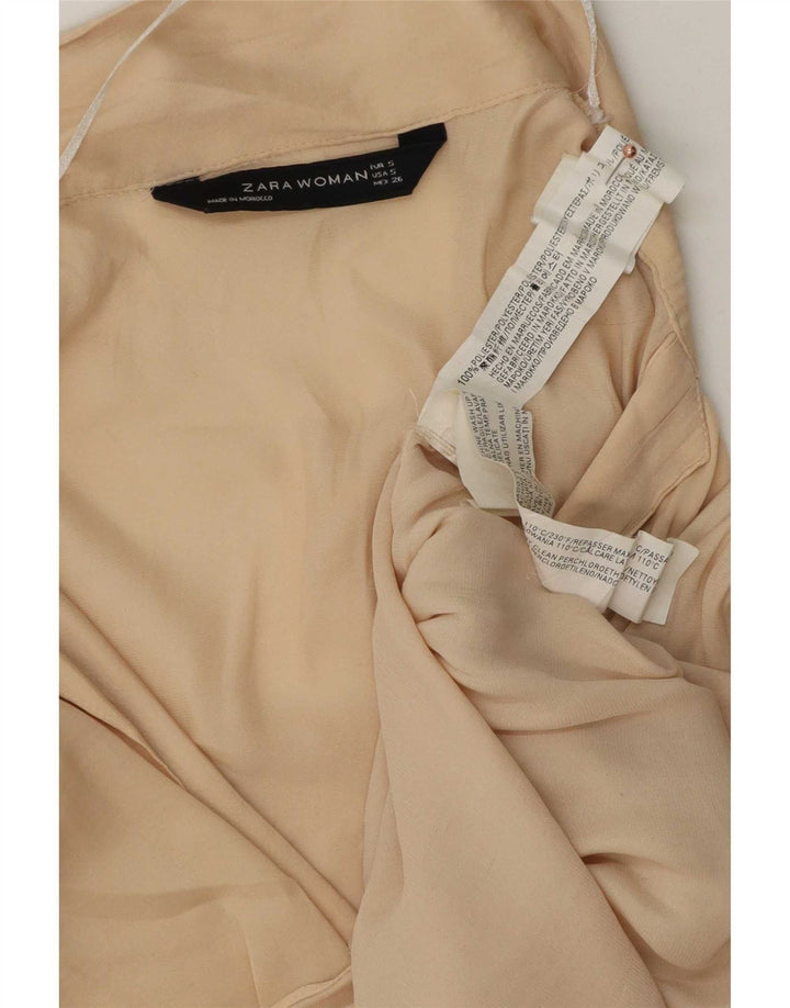 Vestido camisa oversized de manga comprida feminino Zara Reino Unido 10 pequeno poliéster bege