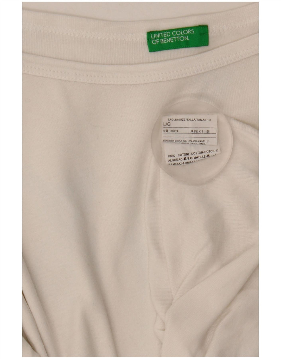 Top feminino Benetton manga 3/4 UK 14 grande algodão branco