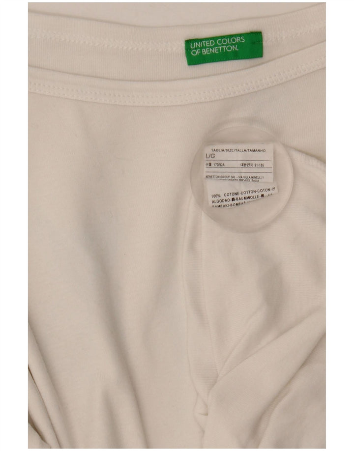 Top feminino Benetton manga 3/4 UK 14 grande algodão branco