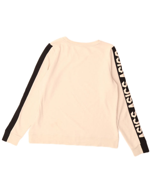 Asics feminino gráfico moletom jumper UK 14 médio bege colorblock